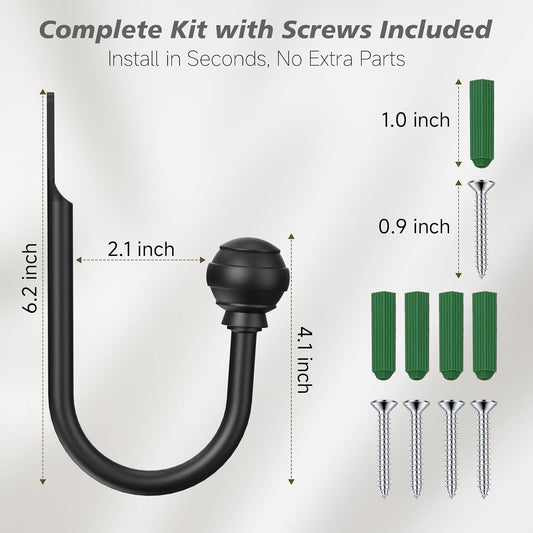 Hion Curtain Holdbacks Black 2pcs, Curtain Tiebacks Wall Mounted Hooks
