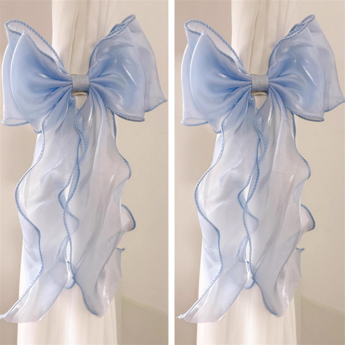 2 Pack French Silky Bow Curtain Tiebacks, Elegant Lace Ribbon for Curtains Decorative Rope Accessories Home Décor (Pink,2)