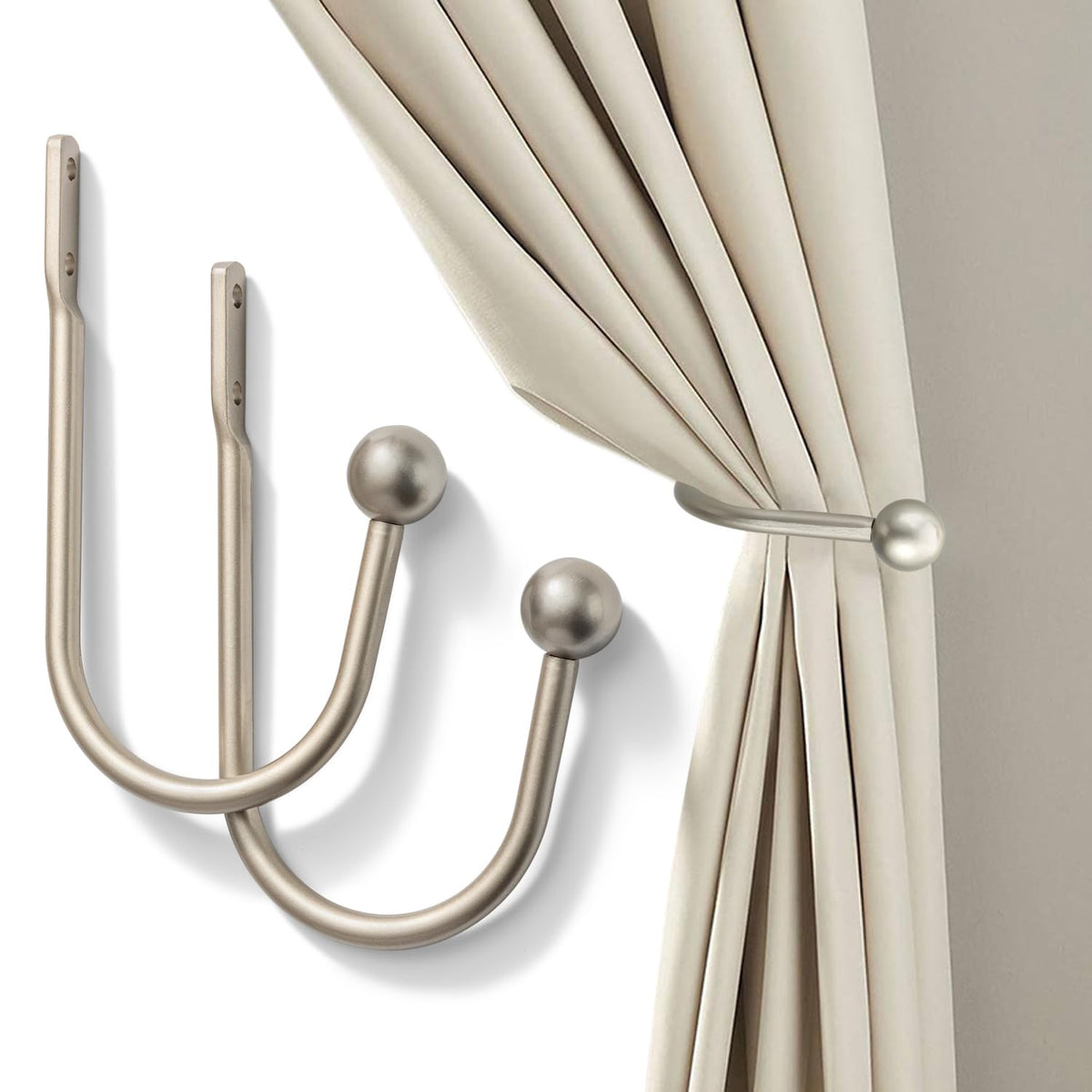 Curtain Holdback, Premium Metal Decorative Curtain Holdbacks with Zinc Alloy Cap Finials,Rust-Proof, Set of 2 Window Curtain Holdbacks (Brass)