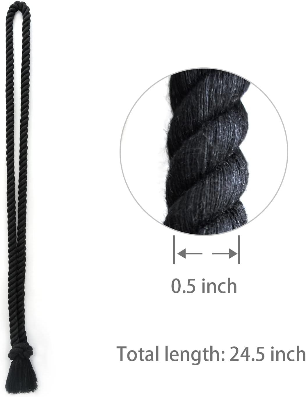 2 Pack Curtain tiebacks Rope, Outdoor Curtain Tiebacks, Natural Cotton Curtain Ties, Village Rural Rustic Farmhouse Curtain Holdbacks Curtain tie Backs Holders for Heavy Duty Drapes, Black