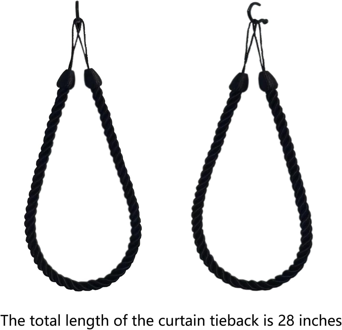 Curtain Tiebacks Ropes, Curtain Tie Backs Holdbacks Black 2 Pack
