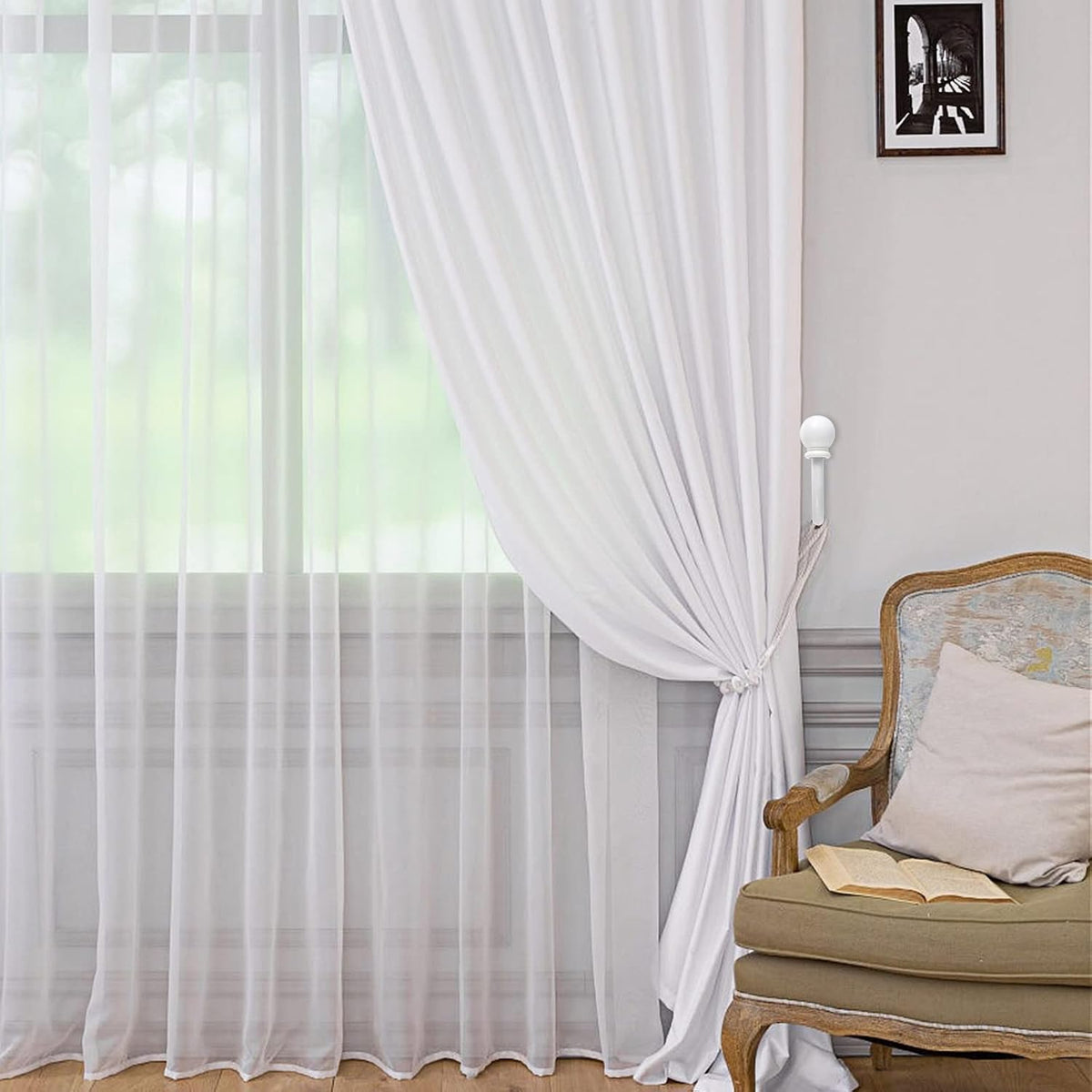 Sumnacon Curtain Holdbacks 2 Pcs Wall Mounted Curtain Tiebacks,White