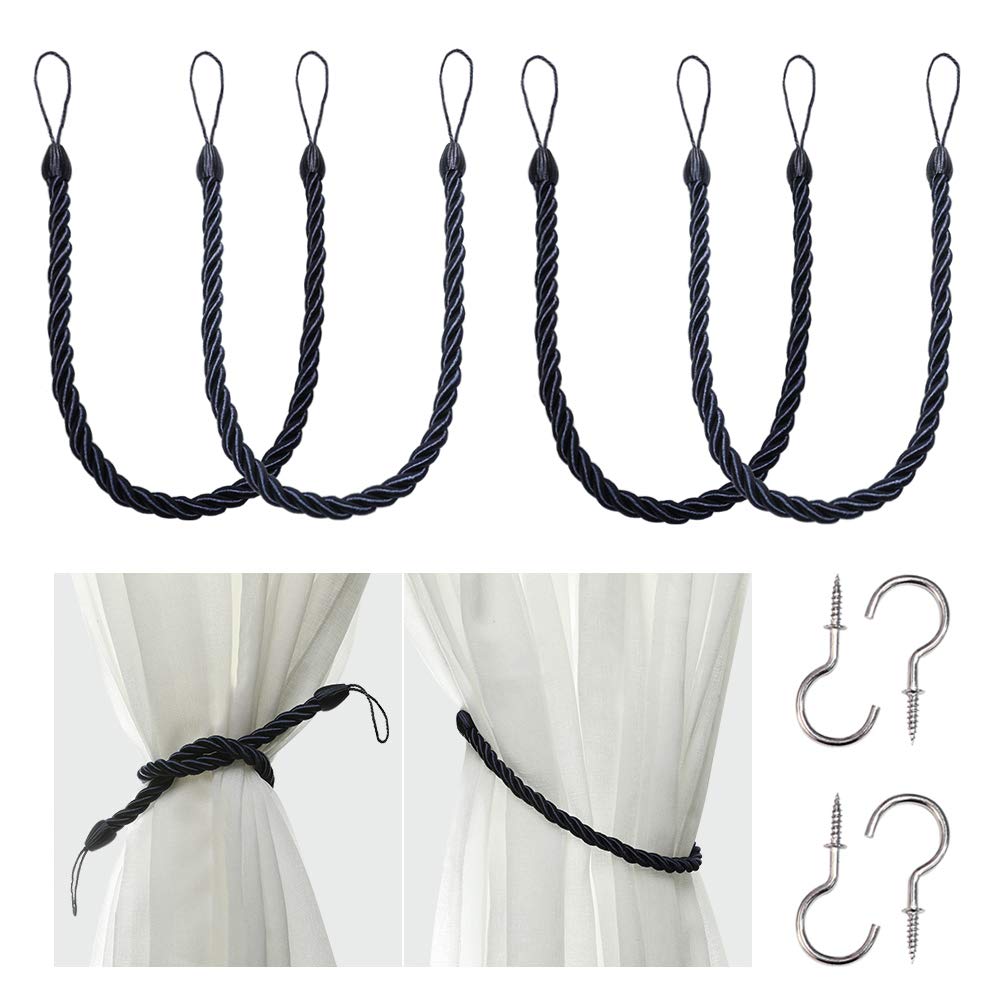 BEL AVENIR Curtain Tiebacks Ropes Tie-Backs,Handmade Holdbacks(Gold,2P)
