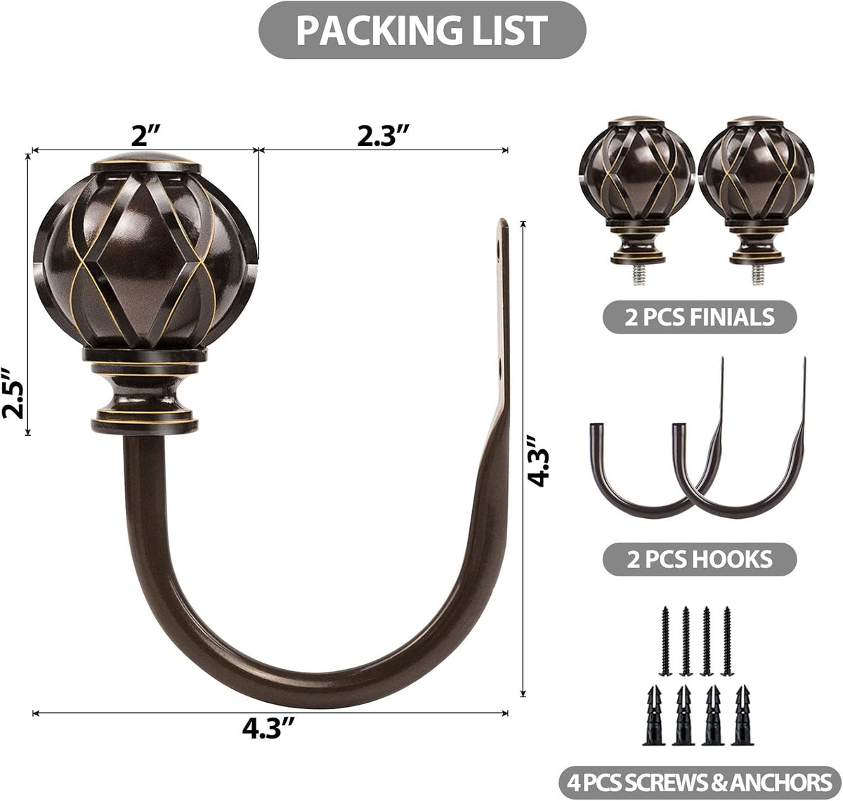 KAMANINA Decorative Curtain Drapery Holdbacks, Wall Mounted, 2 Pack Bronze