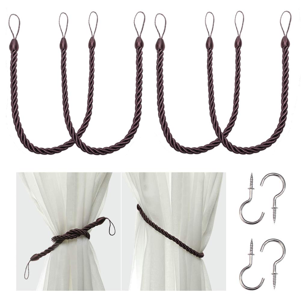 BEL AVENIR Curtain Tiebacks Ropes Tie-Backs,Handmade Holdbacks(Gold,2P)