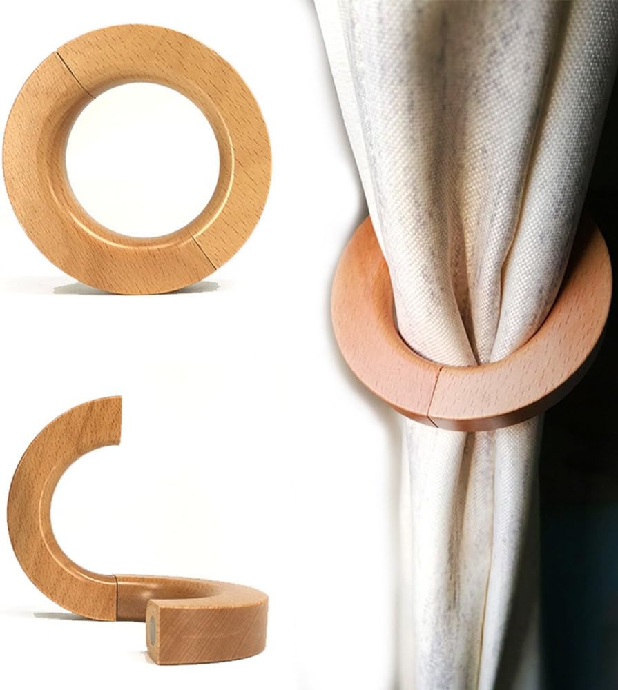 NICE PURCHASE 2 Pcs Wooden Curtain Tiebacks Holdbacks European Classic Retro Window Home Office Decorative Drapes Holders Strong Magnetic Clean Durable - Multifunctional Also Wood Pants Hanger (A)