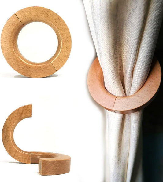 NICE PURCHASE 2 Pcs Wooden Curtain Tiebacks Holdbacks European Classic Retro Window Home Office Decorative Drapes Holders Strong Magnetic Clean Durable - Multifunctional Also Wood Pants Hanger (A)