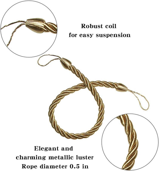 BEL AVENIR Curtain Tiebacks Ropes Tie-Backs,Handmade Holdbacks(Gold,2P)