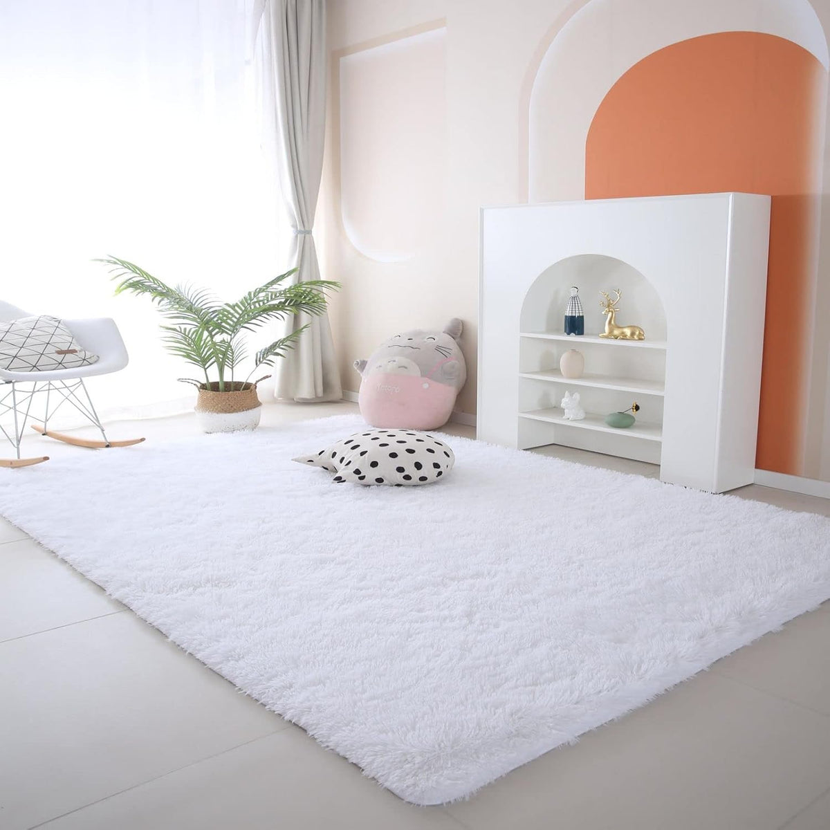 CAIYUECS White Fluffy Bedroom Rug 5x7 – Ultra Soft Shag Dorm Decor