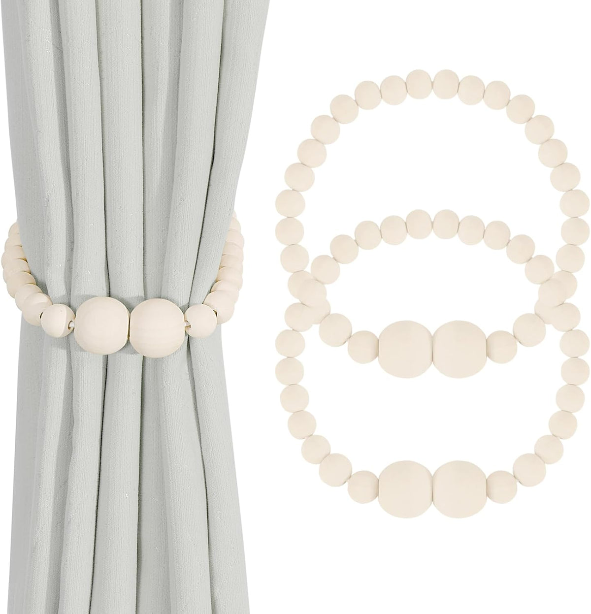 KLOGTSIND Magnetic Curtain Tiebacks, 2 Pack Wood Bead Curtain Holdbacks