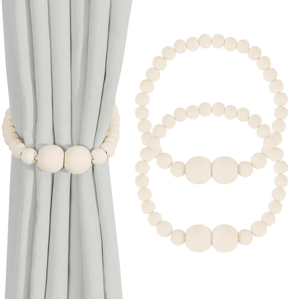 KLOGTSIND Magnetic Curtain Tiebacks, 2 Pack Wood Bead Curtain Holdbacks