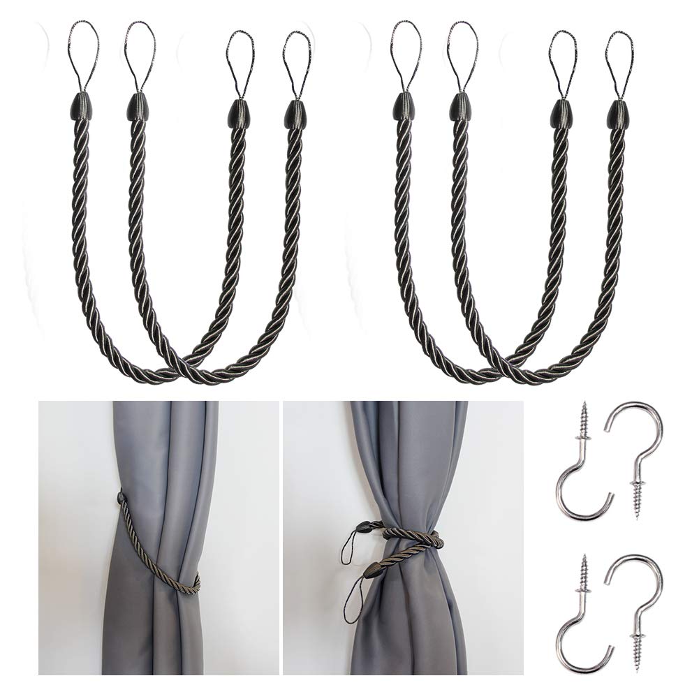 BEL AVENIR Curtain Tiebacks Ropes Tie-Backs,Handmade Holdbacks(Gold,2P)