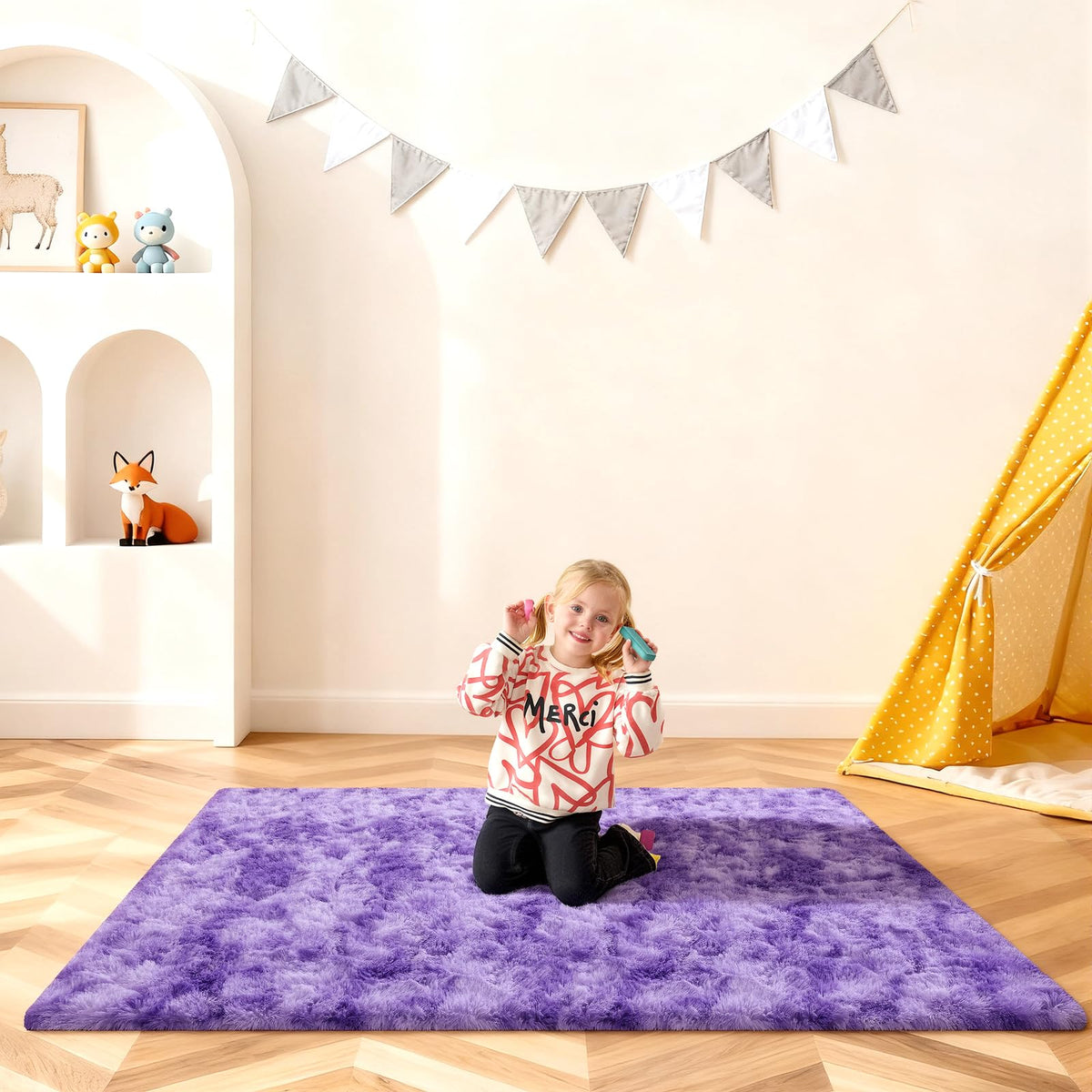 5x7 Large Fluffy Area Rugs for Living Room Bedroom, Light Tan
