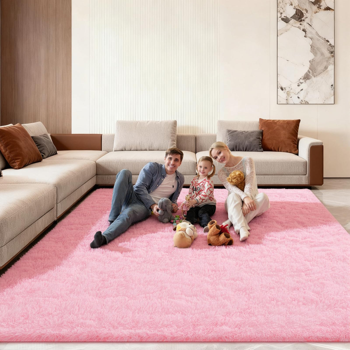 5x7 Large Fluffy Area Rugs for Living Room Bedroom, Light Tan