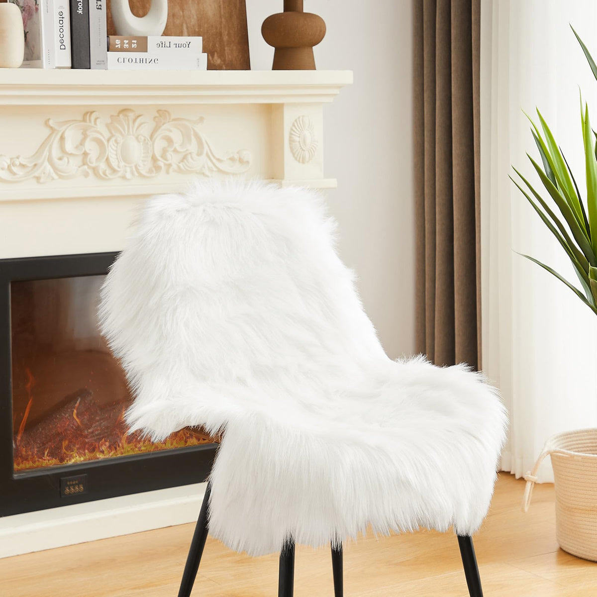 AMTOVO Faux Sheepskin Rug, Beige Ultra Soft Fluffy Shag Area Rug, 2 x 6 ft Faux Fur Rug for Bedroom Sofa Throw Cushion Room Decor, Sheepskin