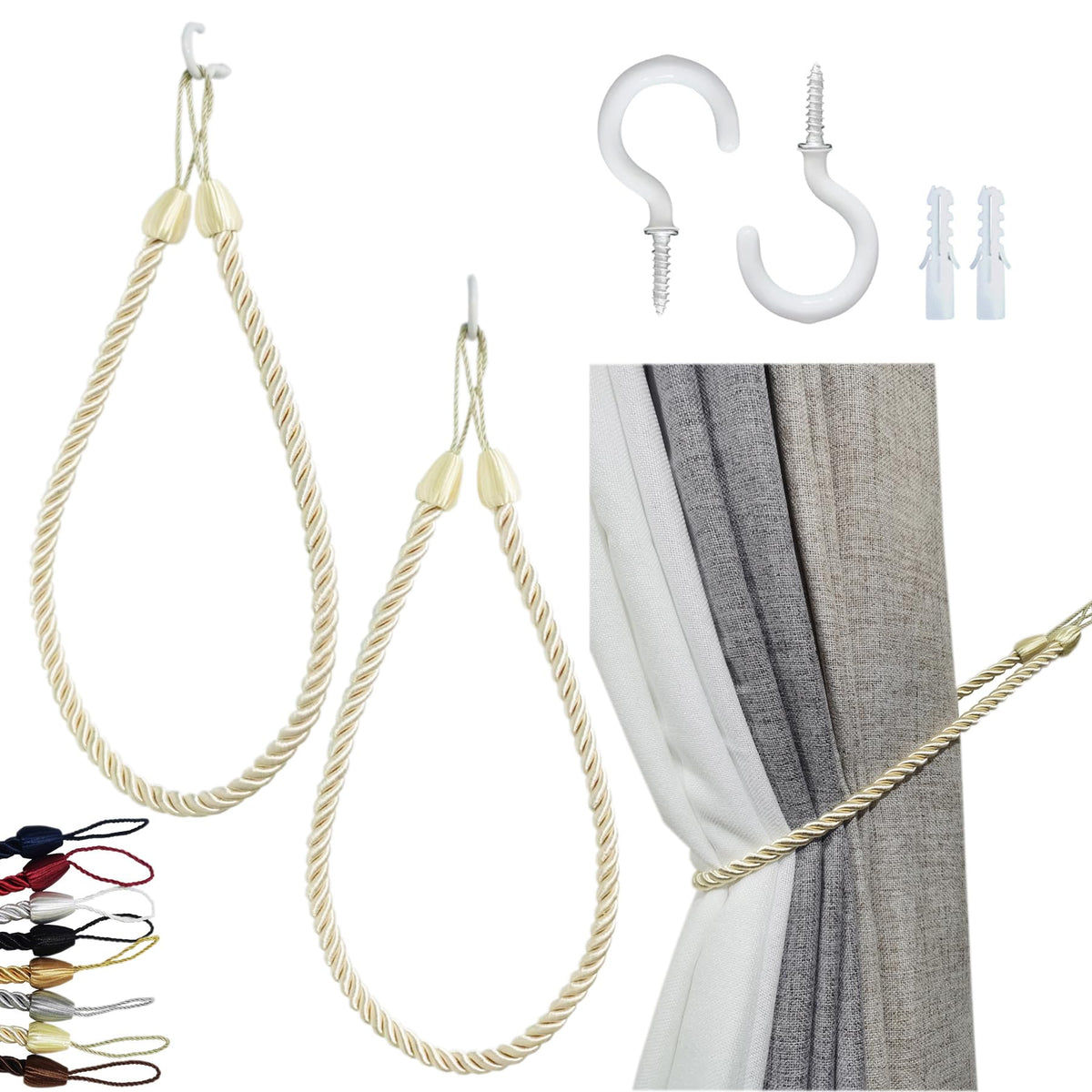 Curtain Tiebacks Ropes, Curtain Tie Backs Holdbacks Black 2 Pack