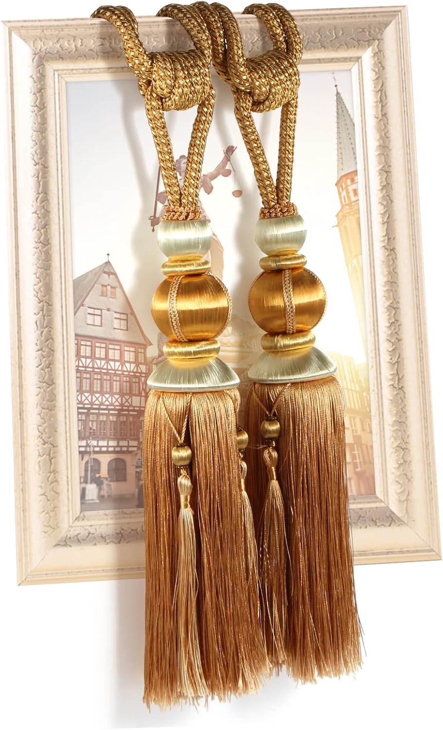 Paired Lantern Single Hanging Ball Tassels Curtains Buckle Sling Binding Lantern Tiebacks Handcrafted Braided Buckle Drapery Curtain Holdbacks Window Treatments for Home 2 Pack