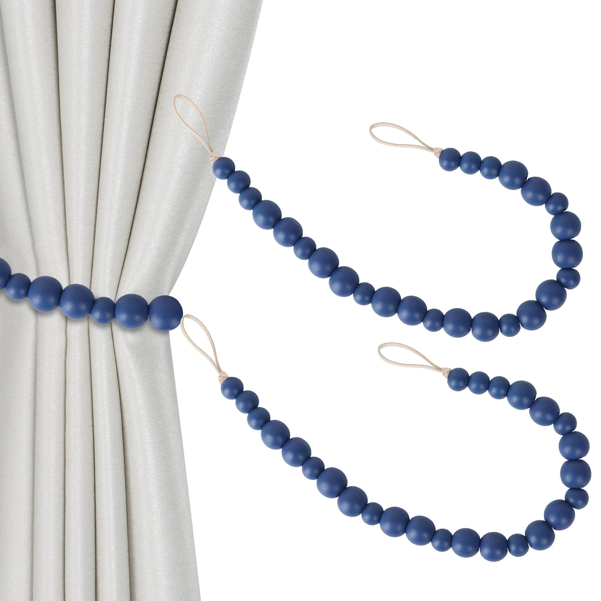 2 Pieces Curtain Tieback Wood Bead Curtain Tiebacks Curtain Holdbacks for Wall Curtain Ties Window Treatment Curtain Tie Backs with Hooks Curtain Pull Backs (Coffee,2) C-1