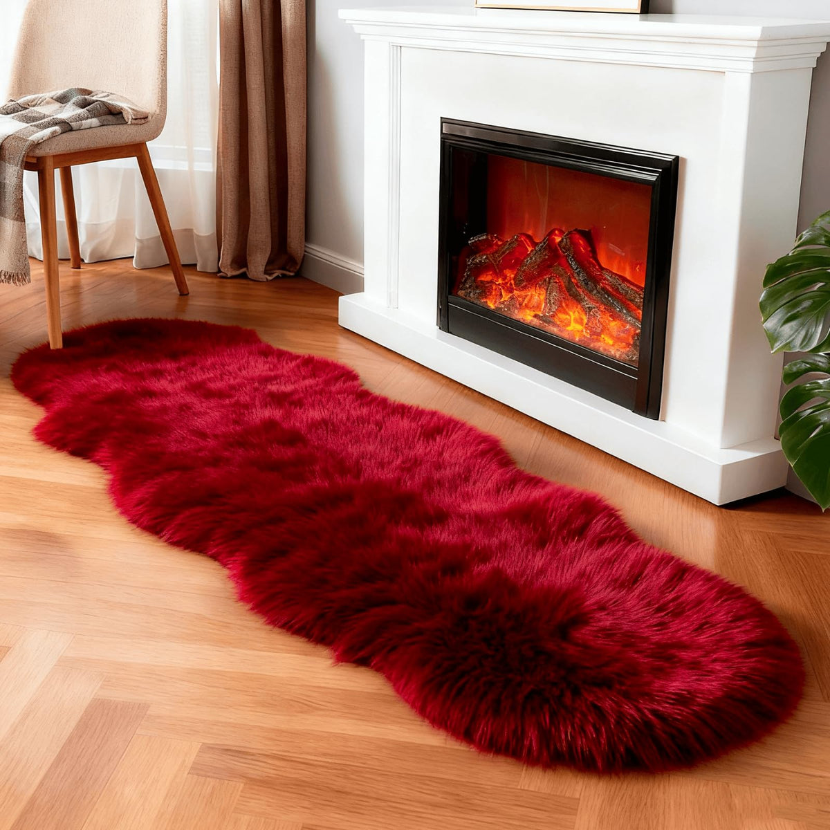 linmopm Faux Fur Sheepskin Fluffy Shag Fuzzy Rug, White, 2x6 ft Runner