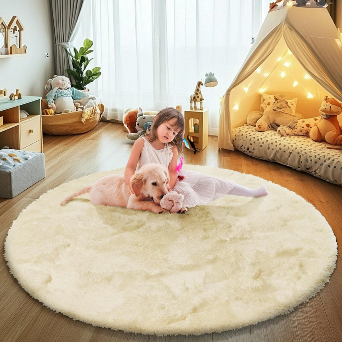 Pink Fluffy Round Area Rugs for Bedroom,3ft Shag Circle Small Area Rugs