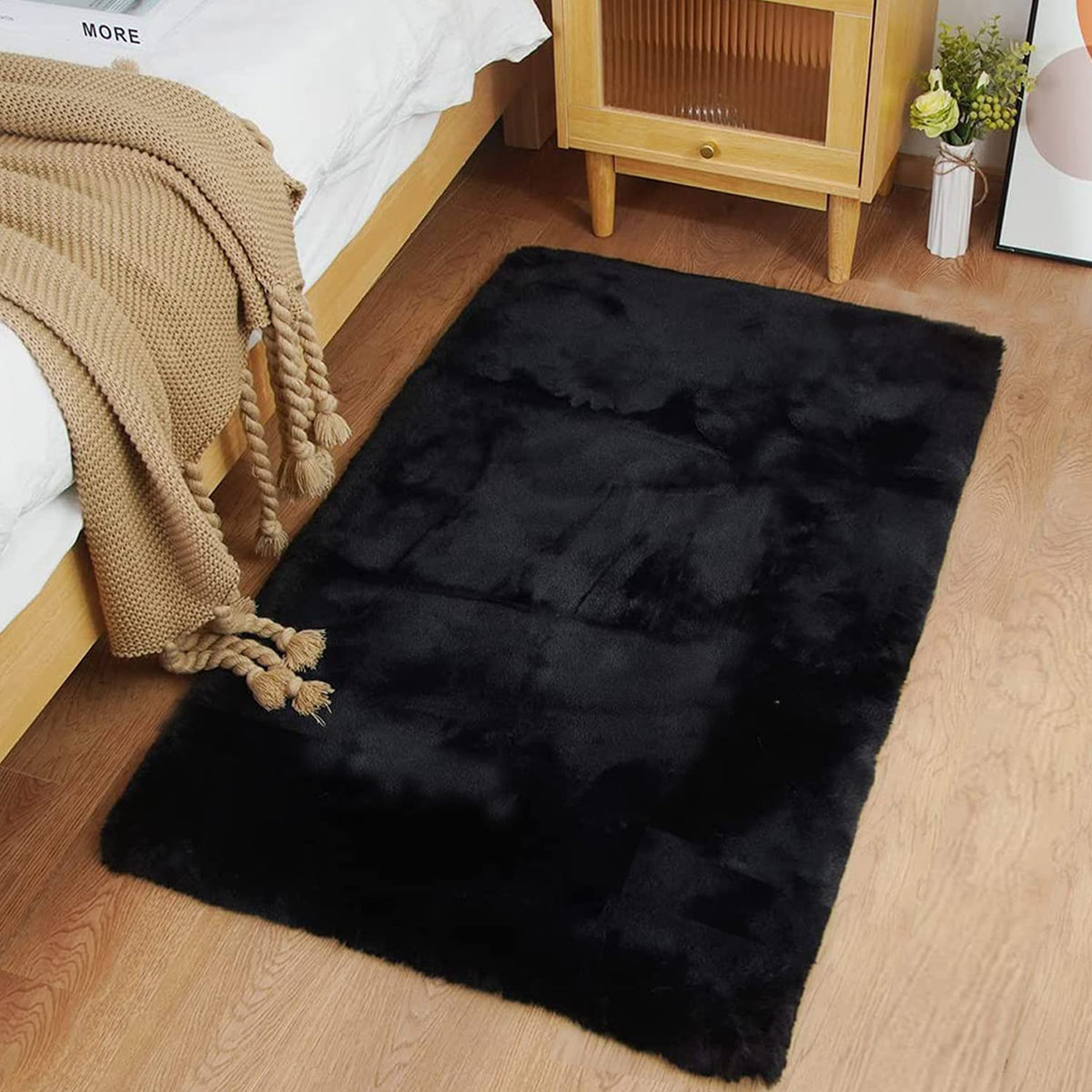 Ghouse White 8x10 Area Rug Fluffy Faux Rabbit Fur Rug White Plush Shag Rug for Living Room Bedroom, Playing Room, Nursery Room