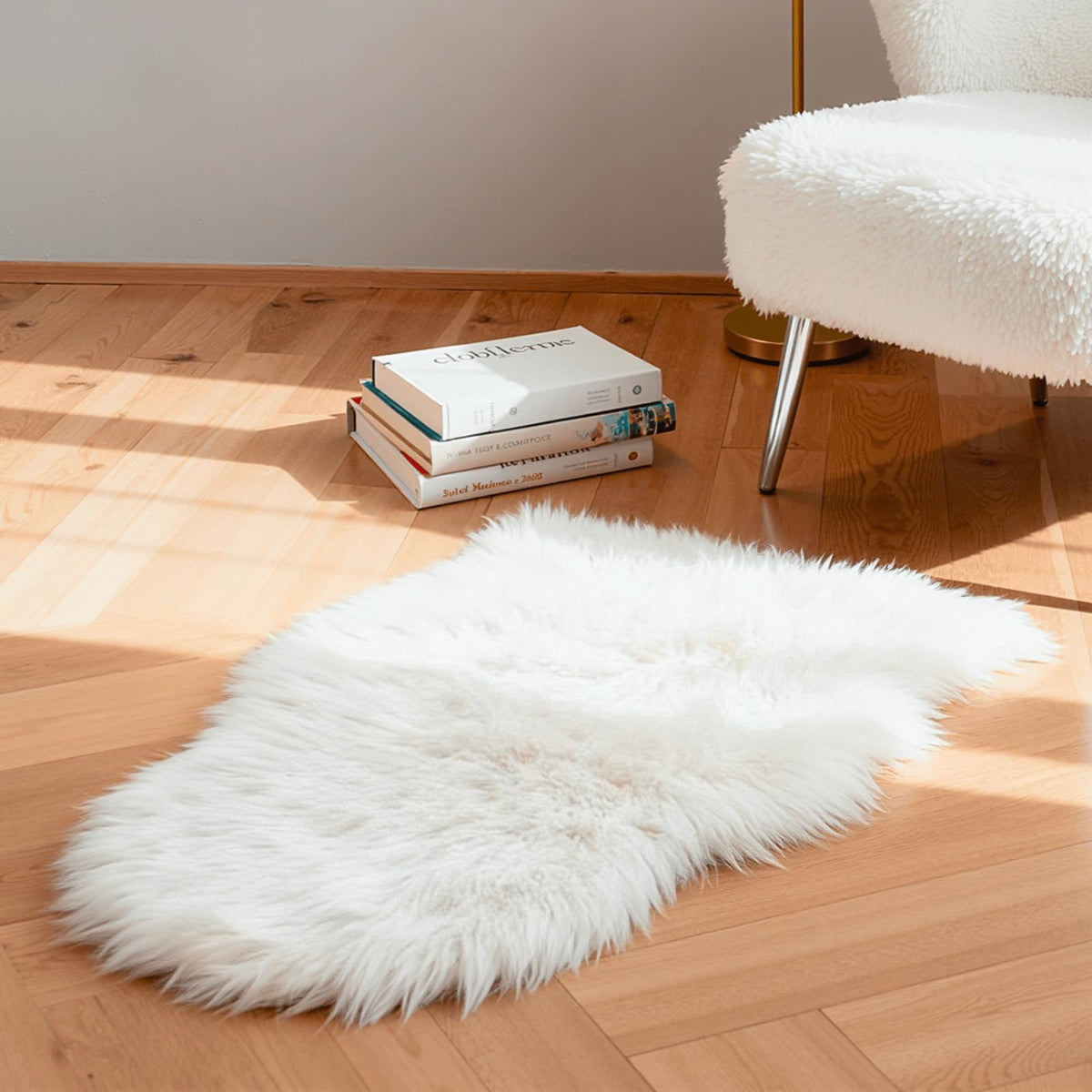linmopm Faux Fur Sheepskin Fluffy Shag Fuzzy Rug, White, 2x6 ft Runner