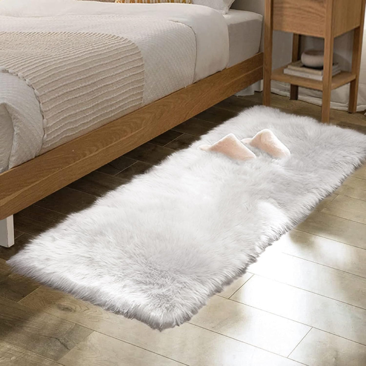 ORINOVA Beige Shag Faux Sheepskin Washable 4X6 Fur Rug for Living Room Bedroom Fluffy Furry Area Rug Rectangle Nursery Decor Rug