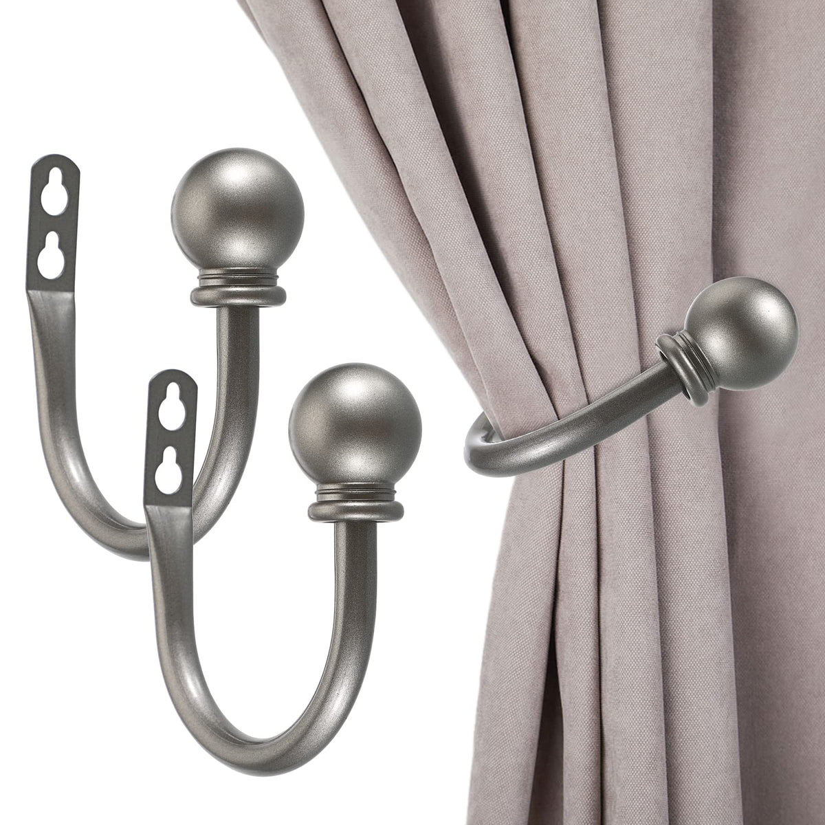 Sumnacon Curtain Holdbacks 2 Pcs Wall Mounted Curtain Tiebacks,White
