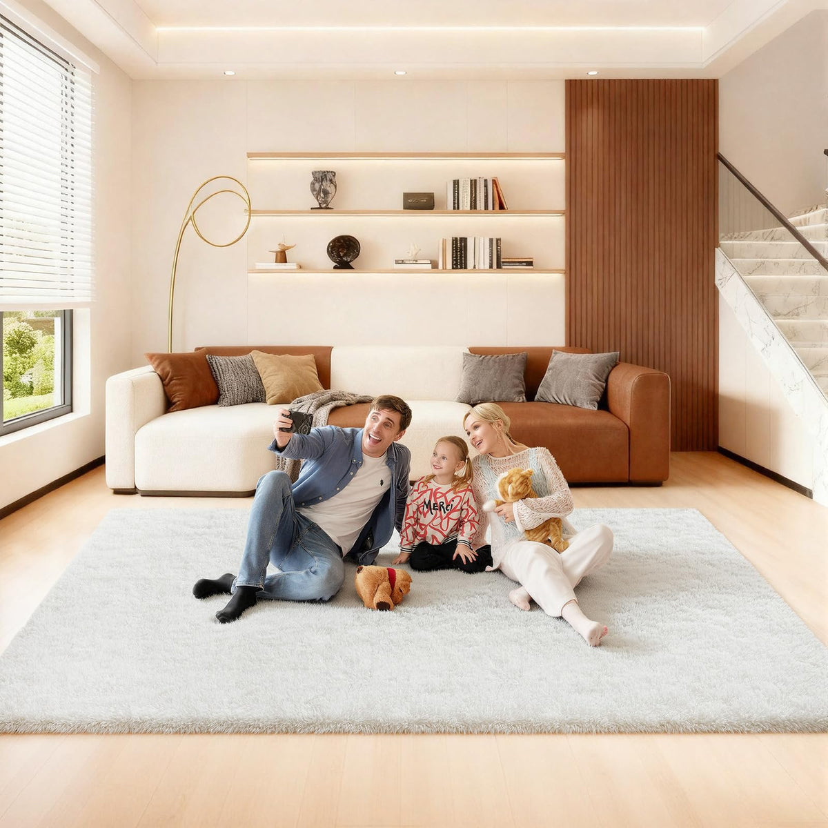 5x7 Large Fluffy Area Rugs for Living Room Bedroom, Light Tan
