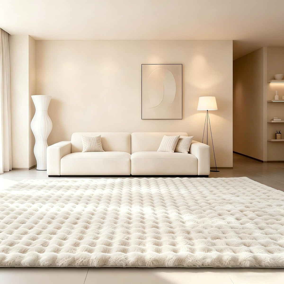 Creamy White Rabbit Plush Rug 8'x10', Fluffy Faux Fur Shaggy Area Rug for Nursery, Kids Room Decor, Soft Fuzzy Carpet for Living Room, Bedroom, Teen Girls Room