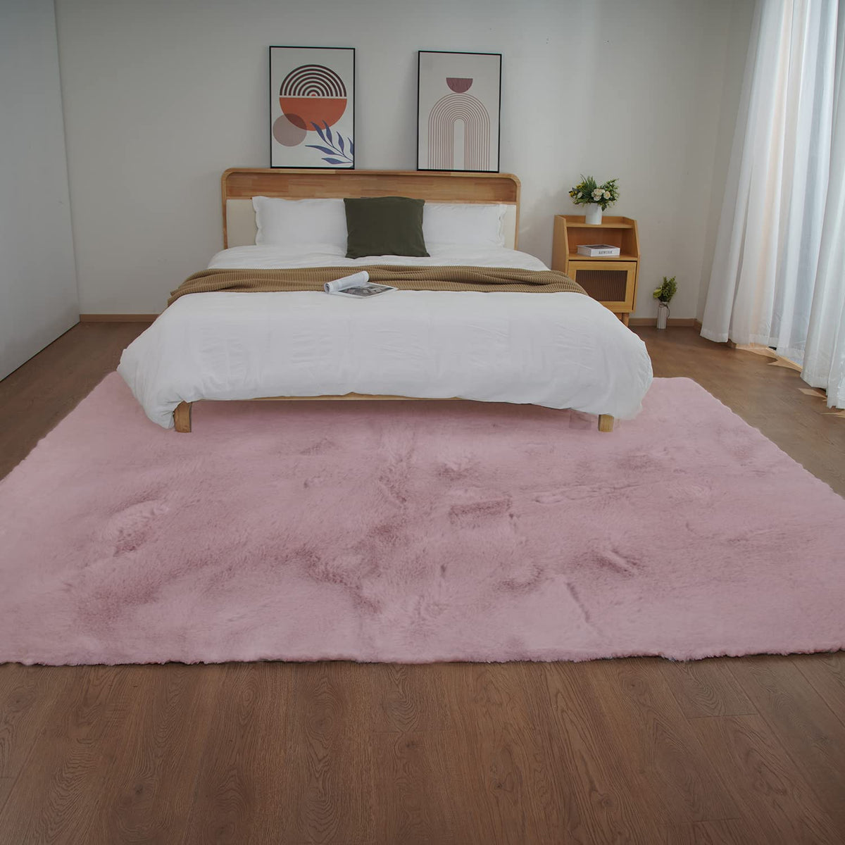 Ghouse White 8x10 Area Rug Fluffy Faux Rabbit Fur Rug White Plush Shag Rug for Living Room Bedroom, Playing Room, Nursery Room