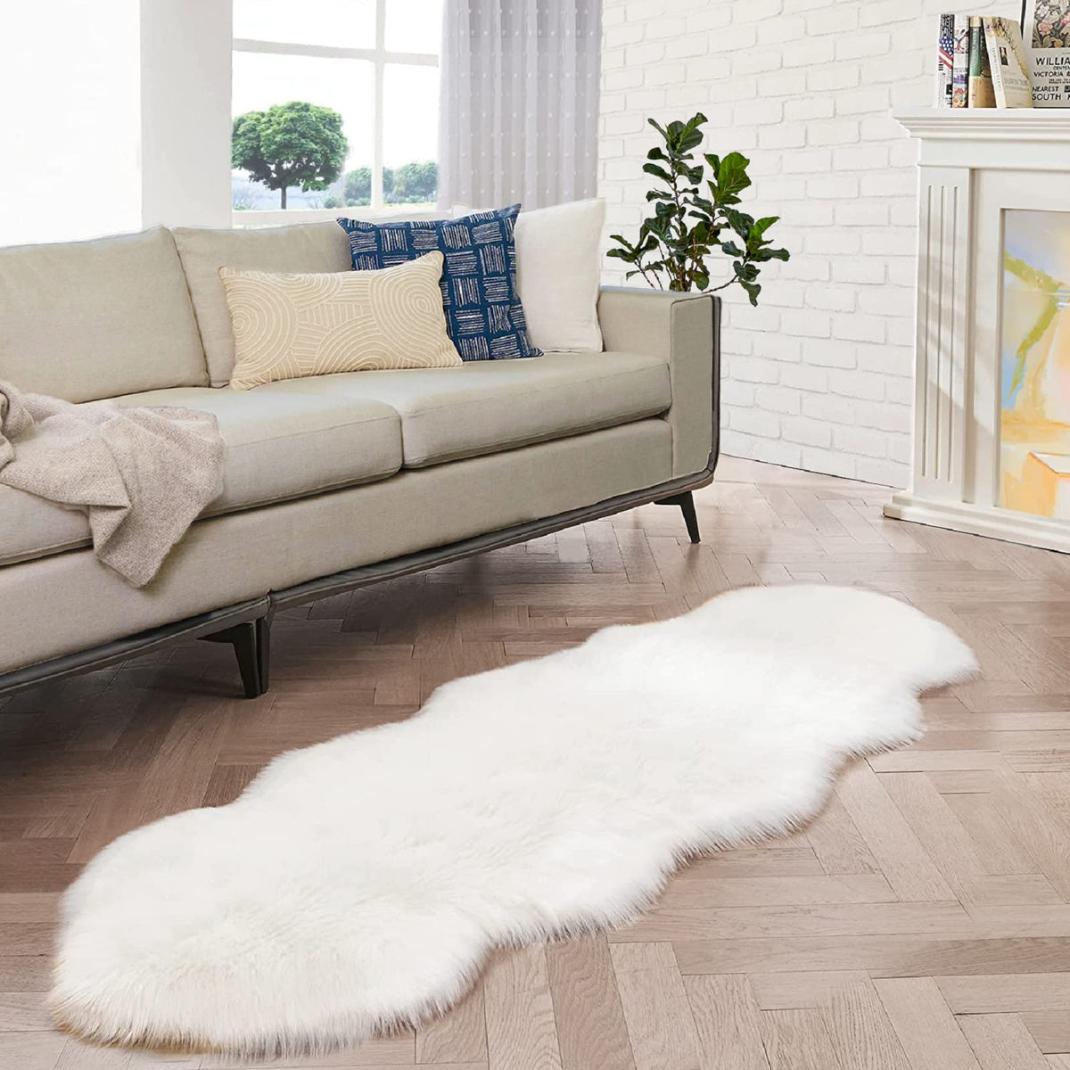 ORINOVA Beige Shag Faux Sheepskin Washable 4X6 Fur Rug for Living Room Bedroom Fluffy Furry Area Rug Rectangle Nursery Decor Rug