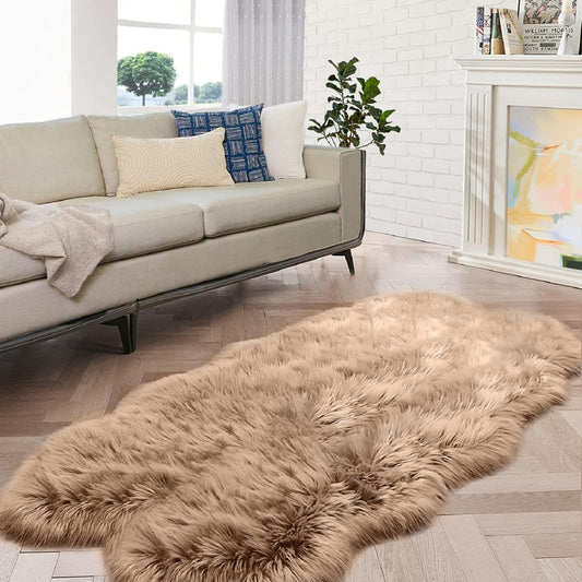 ORINOVA Beige Shag Faux Sheepskin Washable 4X6 Fur Rug for Living Room Bedroom Fluffy Furry Area Rug Rectangle Nursery Decor Rug