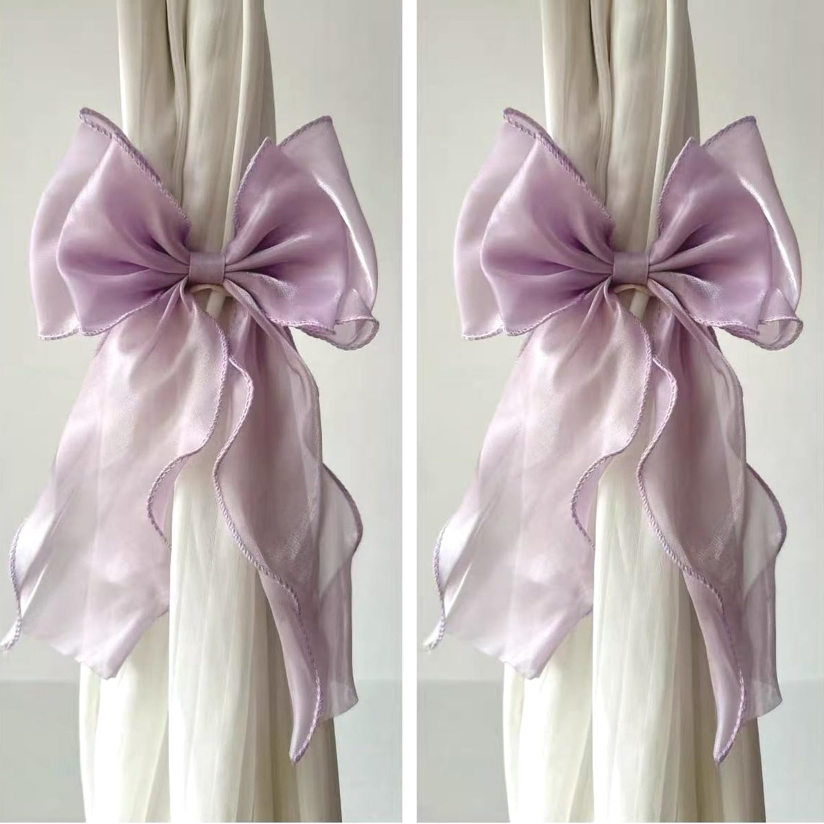 2 Pack French Silky Bow Curtain Tiebacks, Elegant Lace Ribbon for Curtains Decorative Rope Accessories Home Décor (Pink,2)