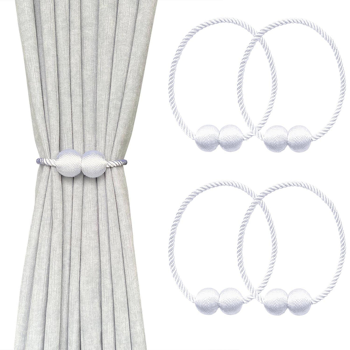 MELALUXE 6 Pack Magnetic Curtain Tiebacks, Decorative Curtain Holdbacks for Window Décor (Grey)