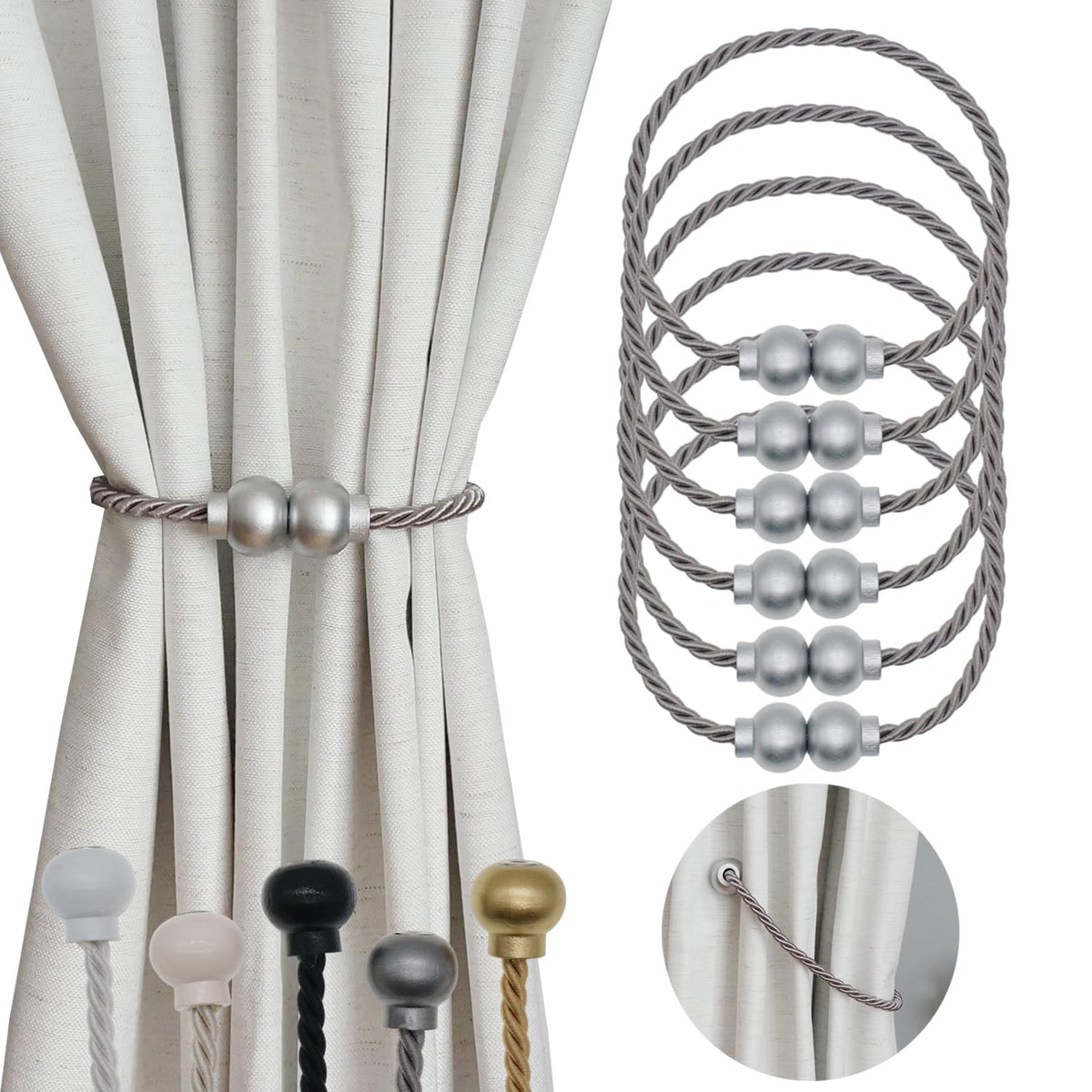 2 Pack Magnetic Curtain Tiebacks Modern Handmade Rope Curtain Tie Backs Decorative Drapes Weave Holdbacks for Home Outdoor Bedroom Office Decorative Curtain, Gold