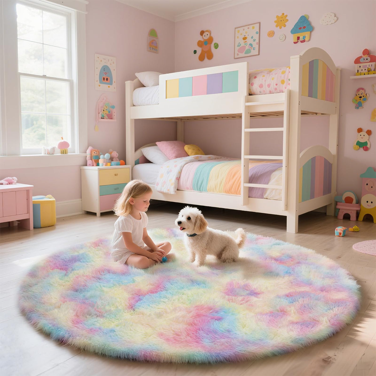 Pink Fluffy Round Area Rugs for Bedroom,3ft Shag Circle Small Area Rugs