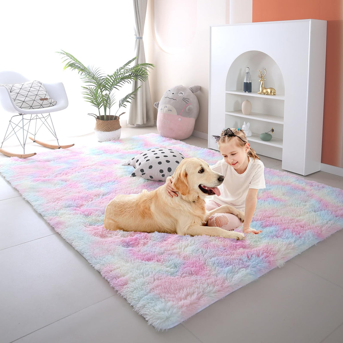 CAIYUECS White Fluffy Bedroom Rug 5x7 – Ultra Soft Shag Dorm Decor