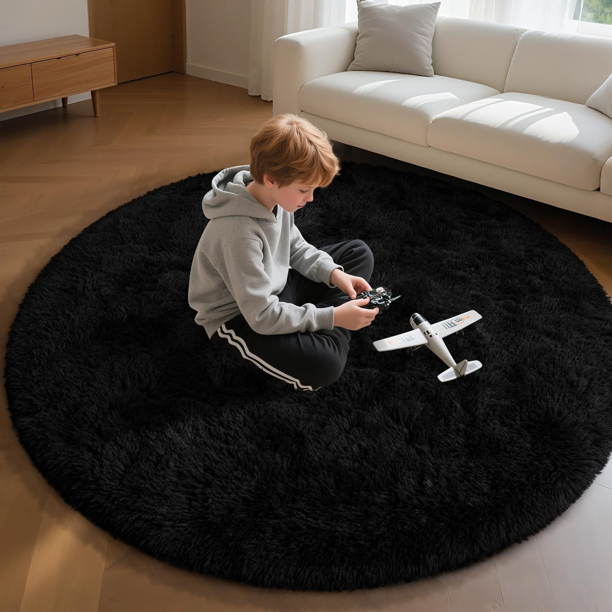 EVOIONOS Pink Round Rug for Bedroom, 4x4 Ft Fluffy Soft Circle Area Rugs for Living Room, Plush Shaggy Circular Carpet for Indoor Floor Bedside Girls Nursery, Machine-Washable Home Decor Aesthetic