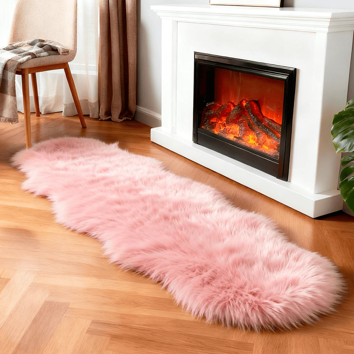 linmopm Faux Fur Sheepskin Fluffy Shag Fuzzy Rug, White, 2x6 ft Runner