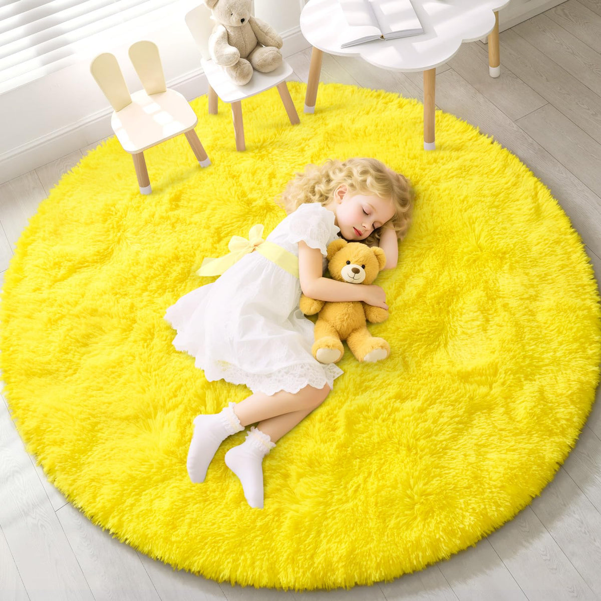 EVOIONOS Pink Round Rug for Bedroom, 4x4 Ft Fluffy Soft Circle Area Rugs for Living Room, Plush Shaggy Circular Carpet for Indoor Floor Bedside Girls Nursery, Machine-Washable Home Decor Aesthetic