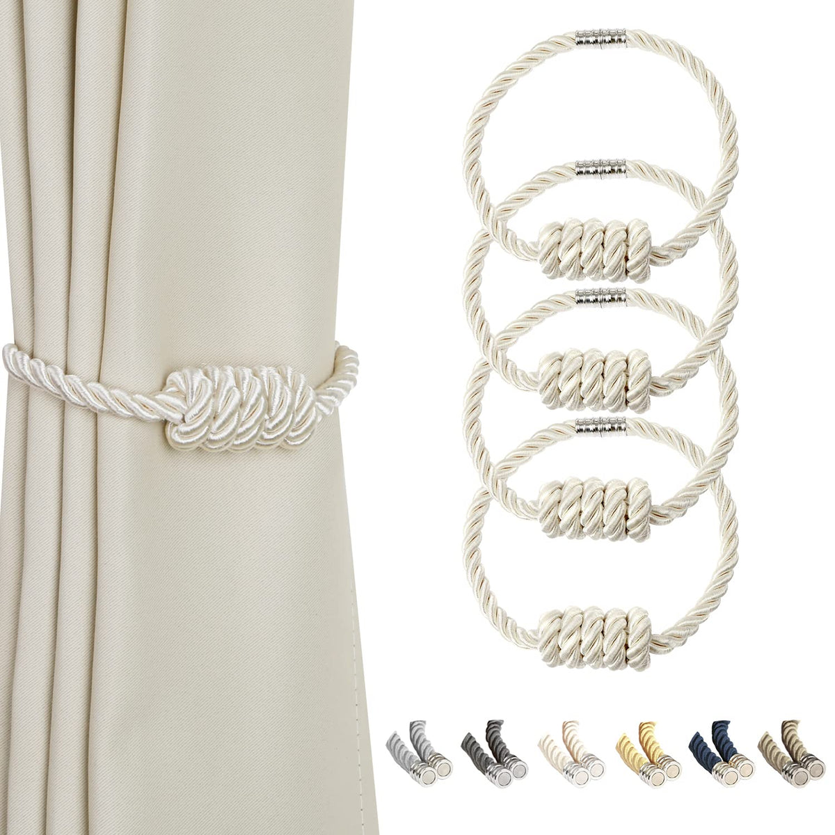 BEL AVENIR Magnetic Jute Curtain Tiebacks 2 Pack Hand-Woven Curtain Ties