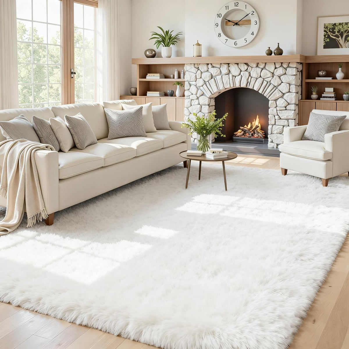 8x10 Fluffy Shag Area Rugs for Living Room Bedroom: Soft Carpet Gray Camel