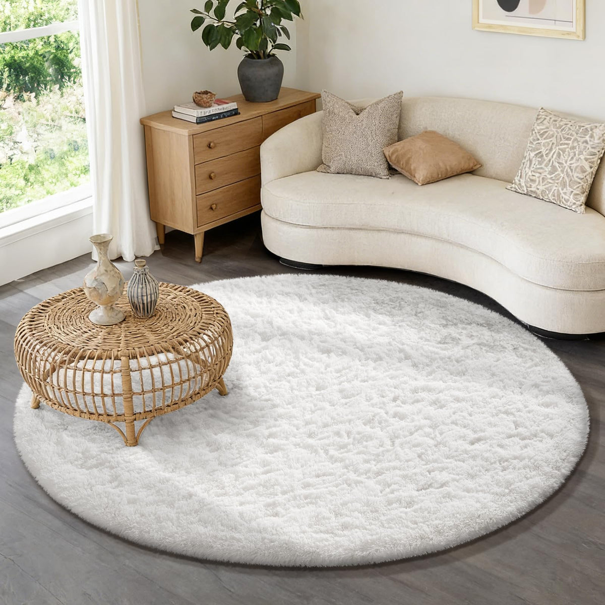 Ophanie 8x10 Area Rugs for Living Room, Washable Non-Slip Fluffy Soft Large Shag Bedroom Carpet, Ivory Big Indoor Nursery Rug, Carpets for Boy and Girls Room Dorm Decor with Over 99 pcs Pile fibers
