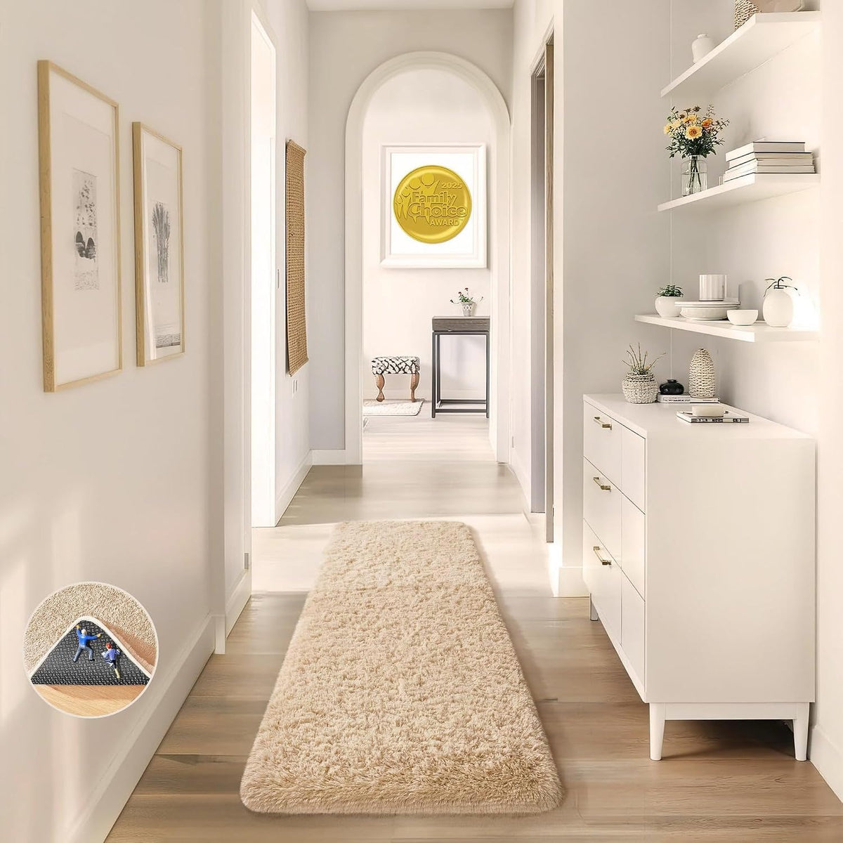 Ophanie 8x10 Area Rugs for Living Room, Washable Non-Slip Fluffy Soft Large Shag Bedroom Carpet, Ivory Big Indoor Nursery Rug, Carpets for Boy and Girls Room Dorm Decor with Over 99 pcs Pile fibers