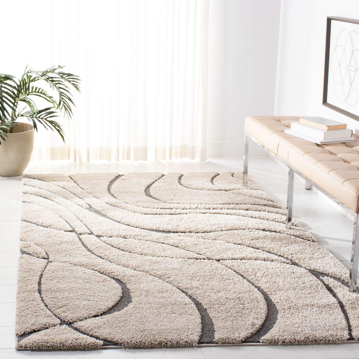 SAFAVIEH Florida Shag Rug 6'x9', Soft Plush Modern Cream & Beige SG471-1113