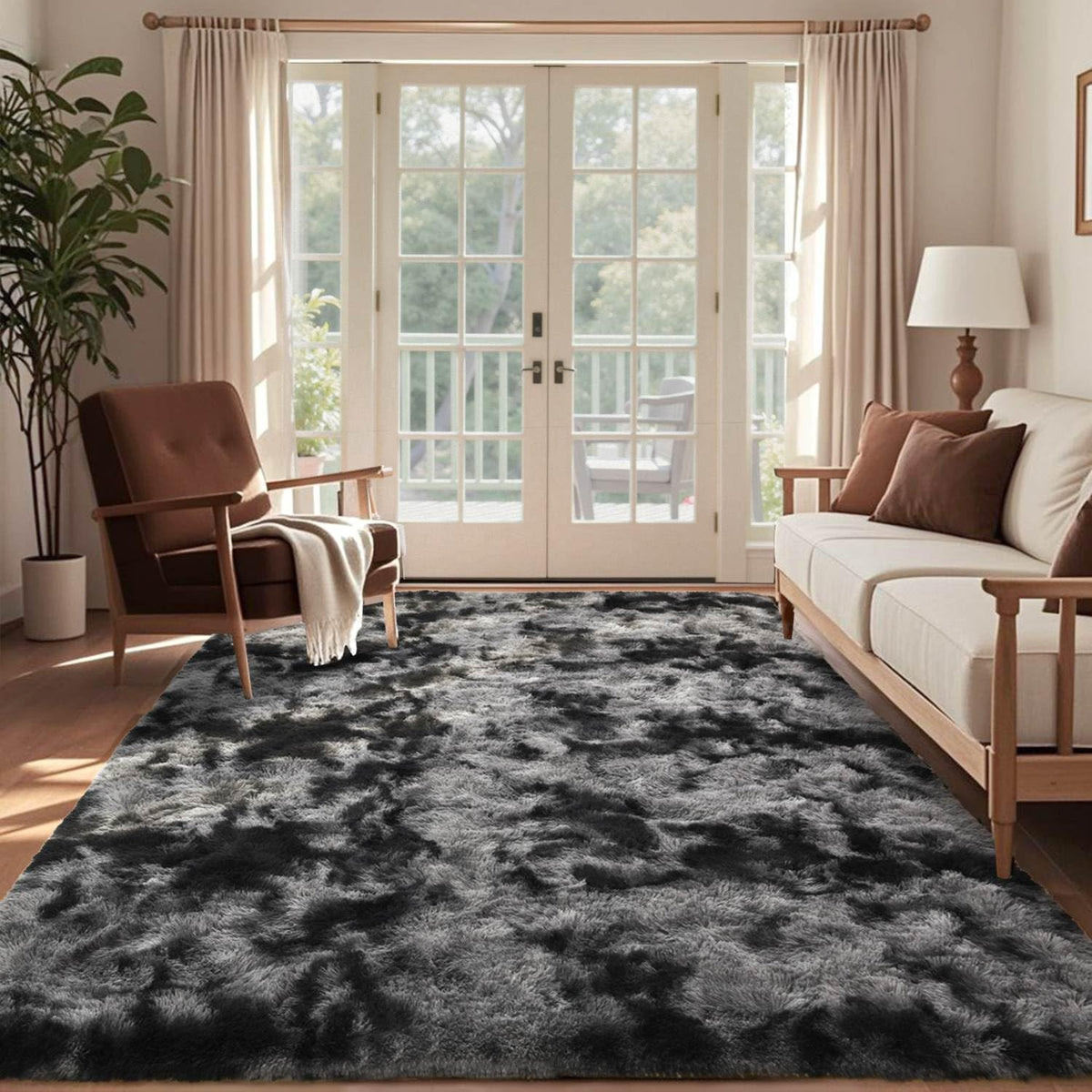 8x10 Ft Extra Large Shag Rugs for Living Room, Tie Dyed Ultra Soft Fluffy Furry Area Rugs for Bedroom Indoor Floor, Aesthetic Carpet for Kids Home Decor (Dark Grey)