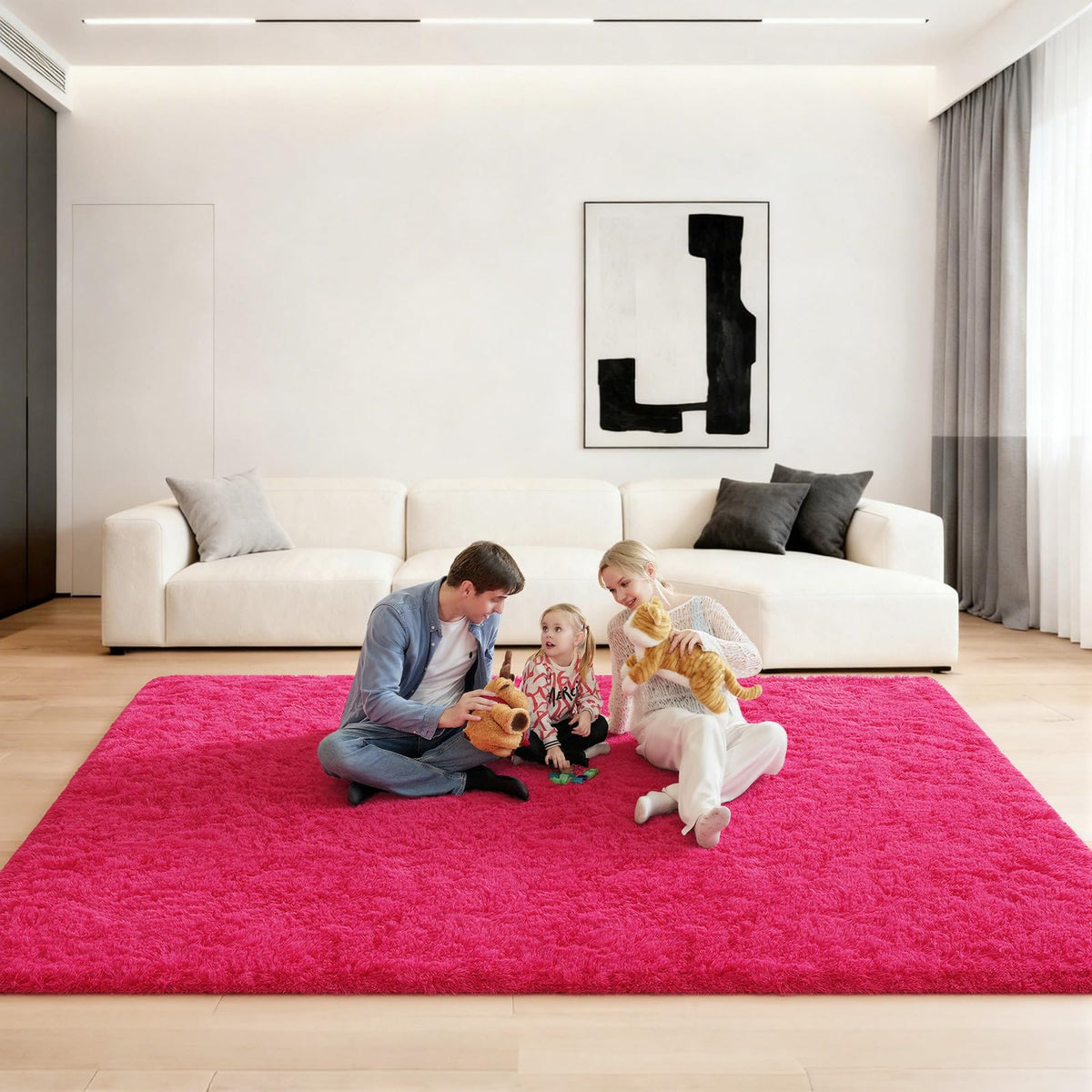 5x7 Large Fluffy Area Rugs for Living Room Bedroom, Light Tan