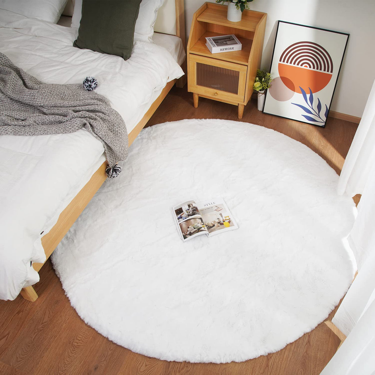 Ghouse White 8x10 Area Rug Fluffy Faux Rabbit Fur Rug White Plush Shag Rug for Living Room Bedroom, Playing Room, Nursery Room