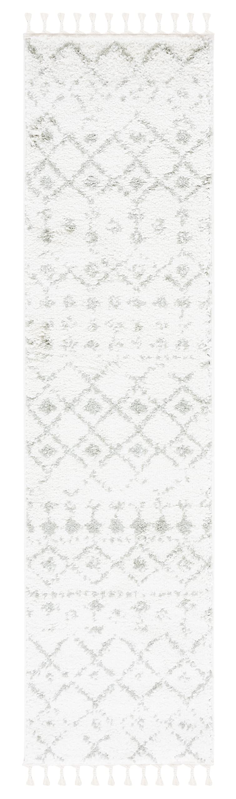 SAFAVIEH Area Rug 8x10 - Berber Fringe Shag Collection - Large - Cream & Dark Grey, Moroccan Design, Non-Shedding & Easy Cleaning, Thick Pile, Ideal for Living Room, Bedroom, Dining Space (BFG516A)